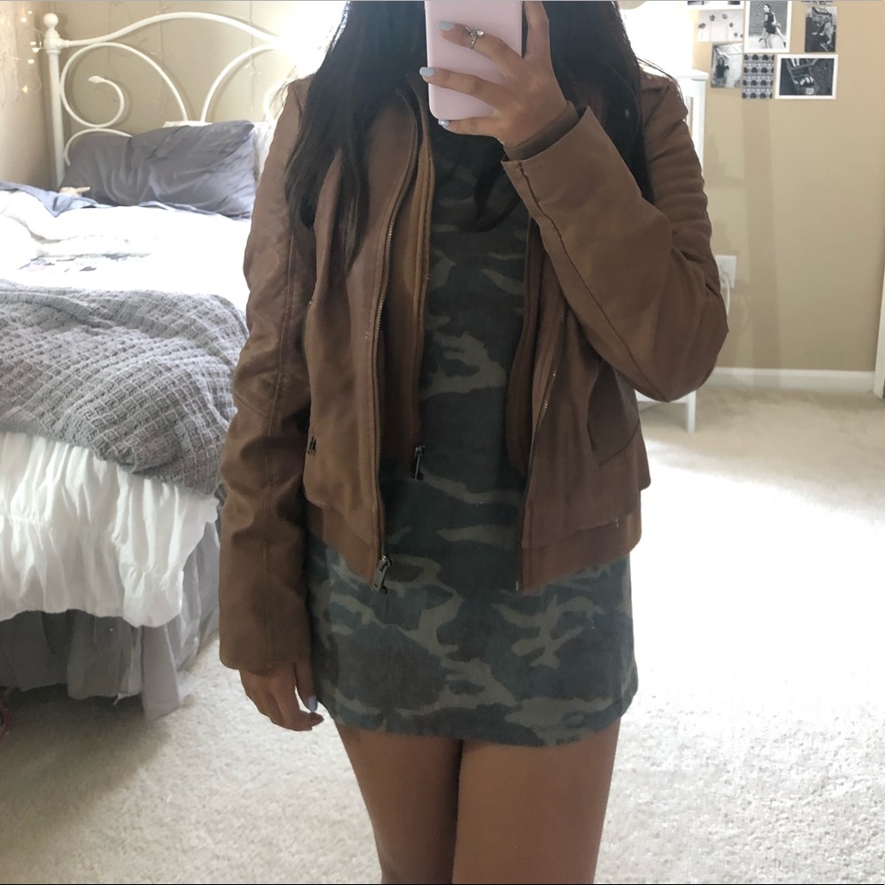 brown hooded leather jacket